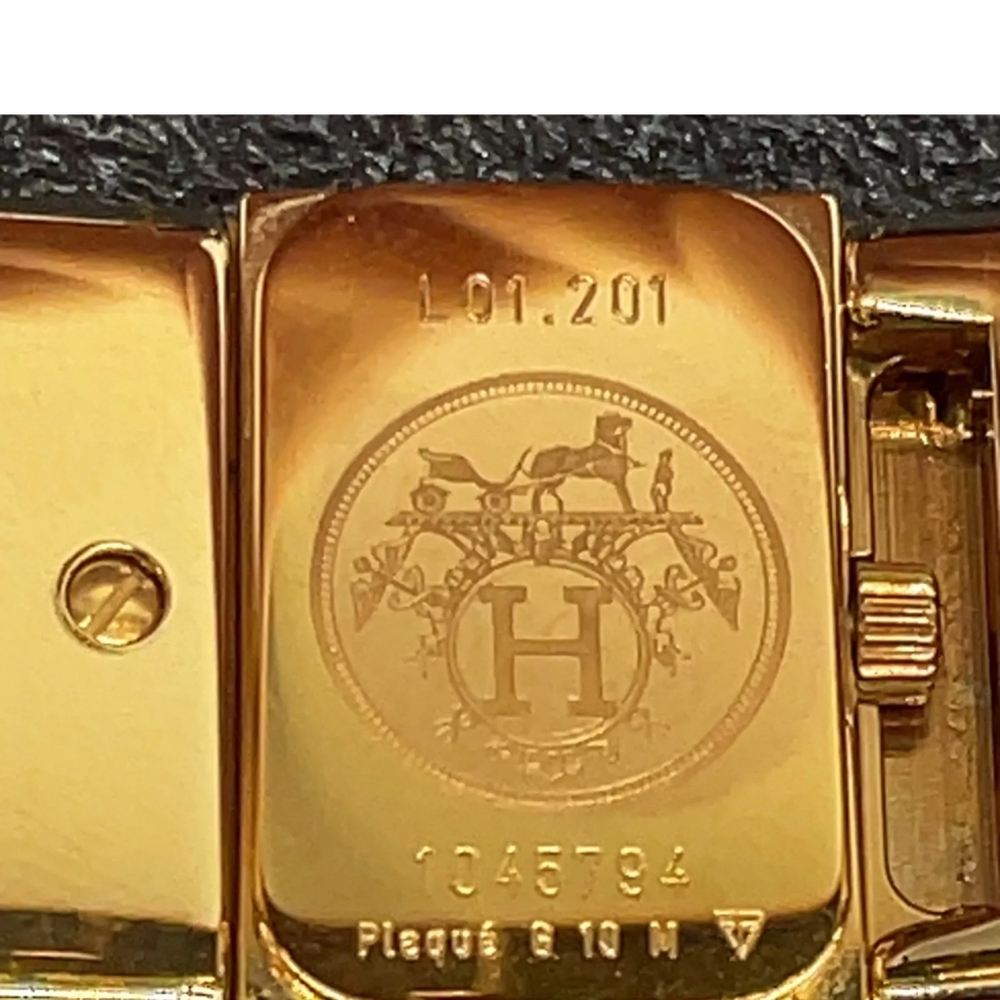 💜 Hermes Loke Gold Color L01.201  Square Quartz Watch W/Box/Card Like New - Picture 13 of 13